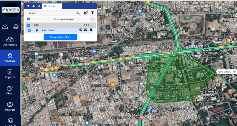 Geofences screen of the KASSA fleet management platform
