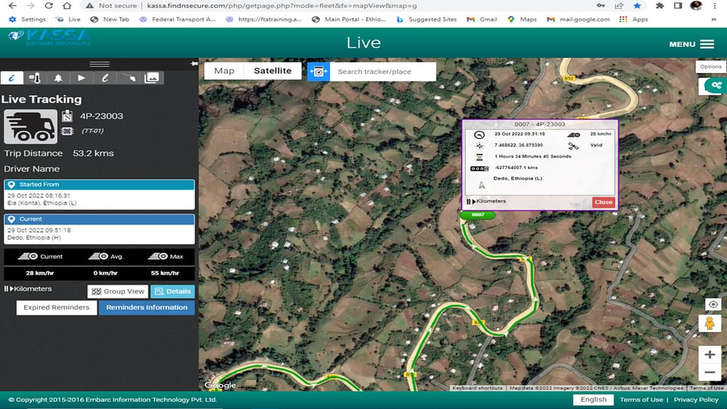 Live control screen of the KASSA fleet management platform